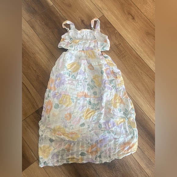 Abercrombie Kids LIKE NEW 100% cotton pastel floral side cutout midi dress 7/8 - Picture 4 of 7